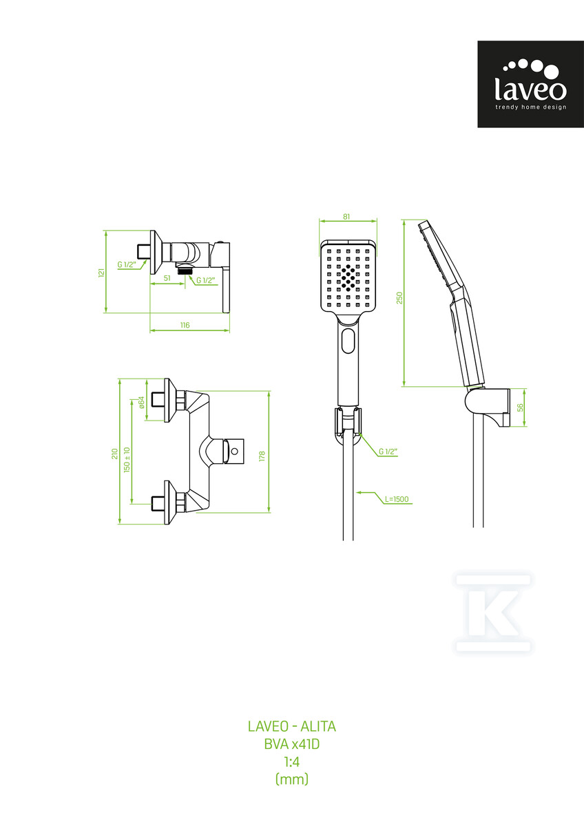 Bateria natryskowa ALITA ścienna z - BVA_341D